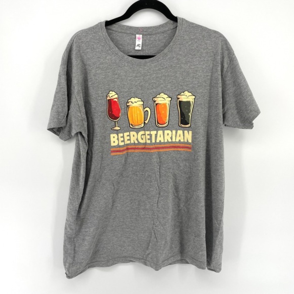 🚀 Beergetarian Graphic T-Shirt Gray Unisex Tee‎ Novelty Adult Large Beverage